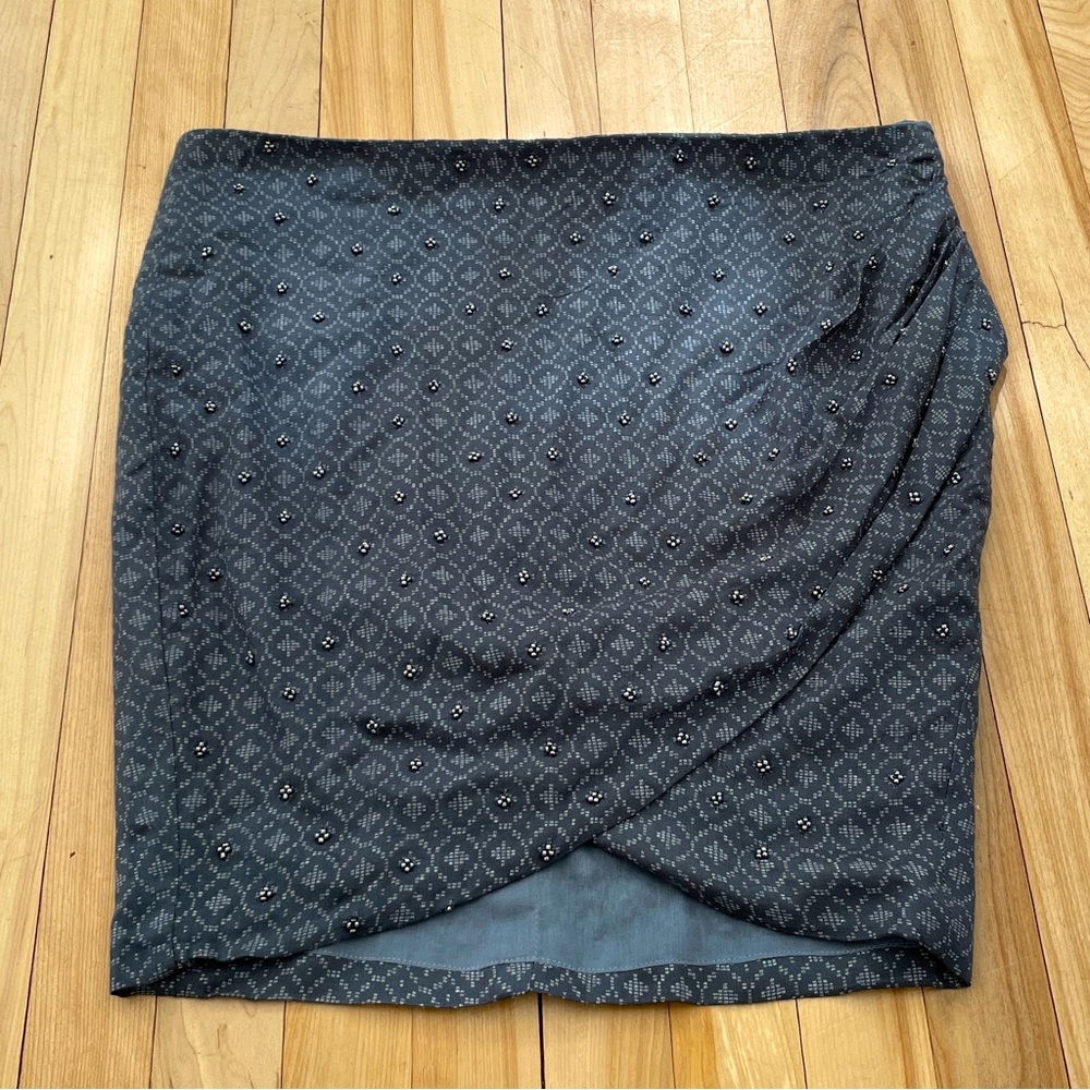 NWOT Alphamoment Hand Beaded Grey Wrap-Style Mini Skirt - Size S